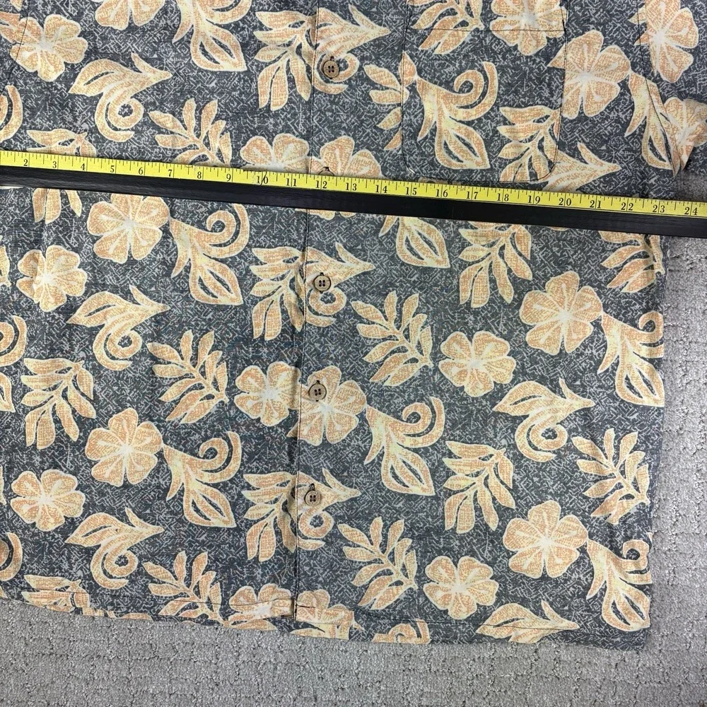 VTG Ocean Pacific Hawaiian Shirt Large Yellow Camp Floral OP Surf Wooden Buttons